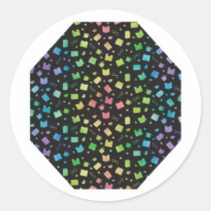 Schattigee regenboog en zwart boek en leespatroon ronde sticker