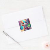 Schattigee regenboog gekleurde Sitting Kitten Cart Vierkante Sticker (Envelop)