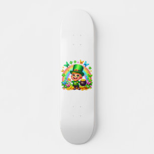 Schattigee Regenboog Leprechaun met Goud Skateboard