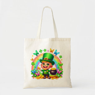 Schattigee Regenboog Leprechaun met Goud Tote Bag
