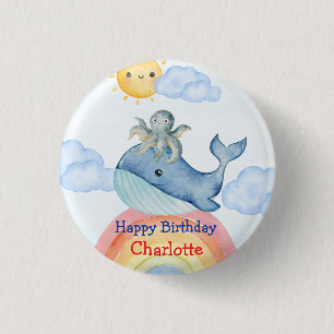 Schattigee regenboog octopus Walvis Verjaardagsfee Ronde Button 3,2 Cm