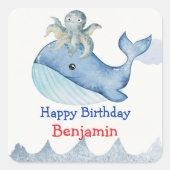 Schattigee regenboog octopus Walvis Verjaardagsfee Vierkante Sticker (Voorkant)
