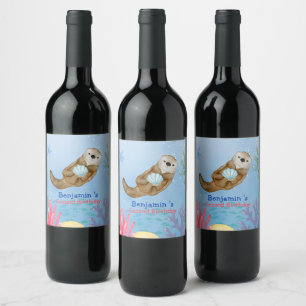 Schattigee regenboog Otter Scallops Verjaardagsfee Wijn Etiket