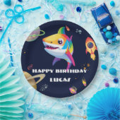 Schattigee regenboog Shark Galaxy Rocket verjaarda Papieren Bordje (Feest)
