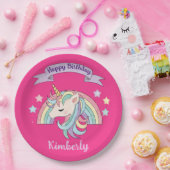 Schattigee Regenboog & Sparkly Eenhoorn Heet Roze  Papieren Bordje (Feest)