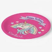 Schattigee Regenboog & Sparkly Eenhoorn Heet Roze  Papieren Bordje (Gekanteld)
