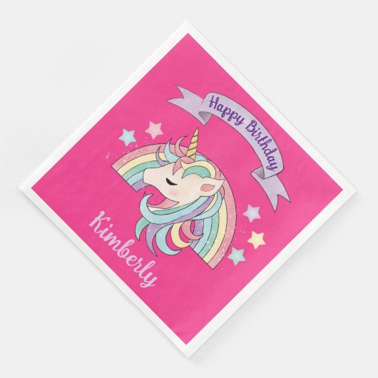 Schattigee Regenboog & Sparkly Eenhoorn Heet Roze  Servet (Hoek)