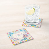 Schattigee regenboog zeemeermin vis haai walvis Ve Vierkante Kartonnen Onderzetter (Insitu)