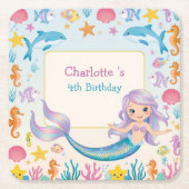 Schattigee regenboog zeemeermin vis haai walvis Ve Vierkante Kartonnen Onderzetter (Voorkant)