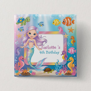 Schattigee Regenboog zeemeermin vis schildpad ster Vierkante Button 5,1 Cm