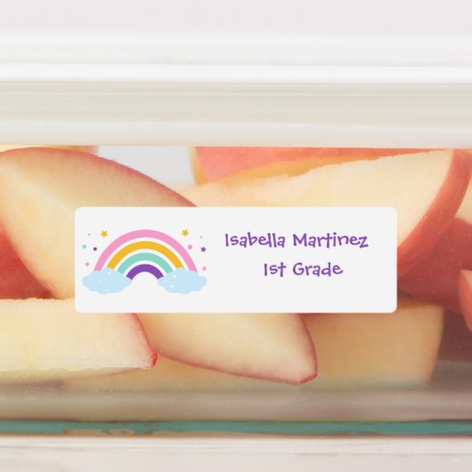 Schattigee regenboogschoolkleding labels (Aangebracht)