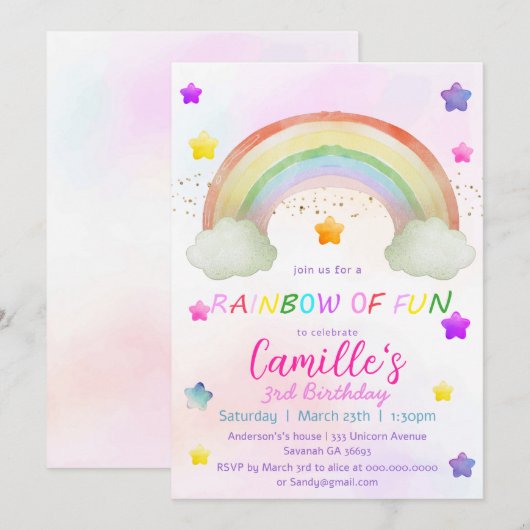 Schattigee regenboogster meisjesverjaardag kaart (Voorkant / Achterkant)