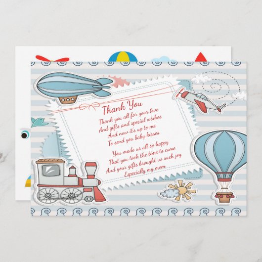 Schattigee reizen thema Baby Boy Shower Dank u Bedankkaart (Voorkant / Achterkant)