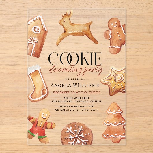 Schattigee Rendier Cookie Decorating Party Acryl Uitnodigingen (Voorkant)