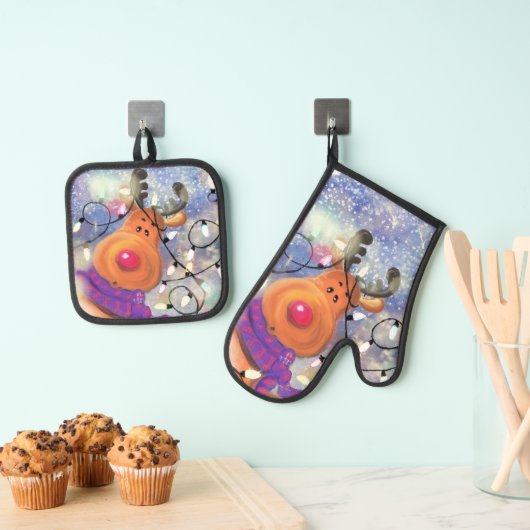 Schattigee Rendier Kerstoven Mitt & Pot Holder Set (Insitu(Ophanging))
