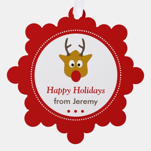 Schattigee rendier rode kerst Feestdagen Ornament Kaart (Voorkant)