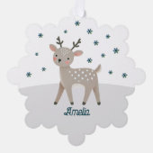 Schattigee Rendier Snowflakes Naam Kerst Ornament Kaart (Voorkant)