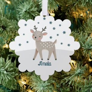 Schattigee Rendier Snowflakes Naam Kerst Ornament Kaart