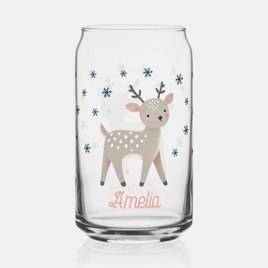 Schattigee Rendier Snowflakes Tekening Naam Kerst Blikvorm Glas (Achterkant)