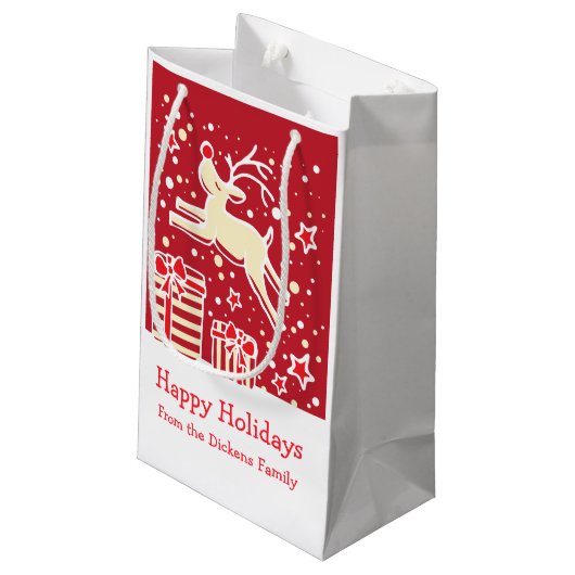 Schattigee rendieren die over de zak van Kerstmisg Klein Cadeauzakje (Achterkant Gekanteld)