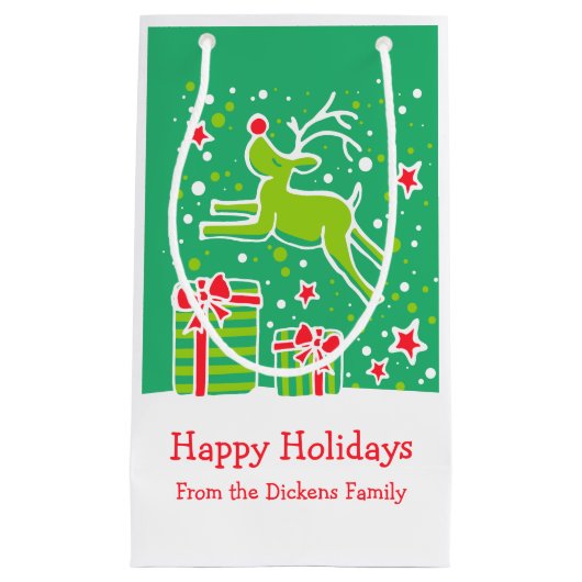 Schattigee rendieren die over de zak van Kerstmisg Klein Cadeauzakje (Voorkant)