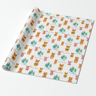 Schattigee rendieren familie kerst cadeaupapier