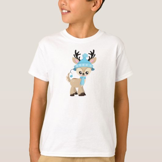 Schattigee rendieren, kleine rendieren, blauw Pet, T-shirt (Voorkant)