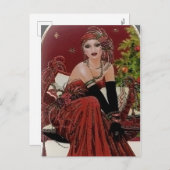Schattigee retro art deco dame feestdagenkaart (Voorkant / Achterkant)