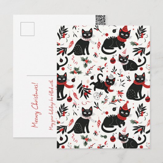 Schattigee Retro Black Cats Kerst Briefkaart (Voorkant / Achterkant)