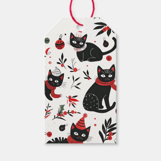 Schattigee Retro Black Cats Kerst Cadeaulabel (Voorkant)