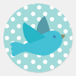Schattigee Retro Blauwe Vogel met Polka Dots Ronde Sticker