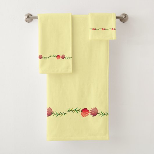 Schattigee retro bloemen Lichte mosterd achtergron Bad Handdoek (Insitu)