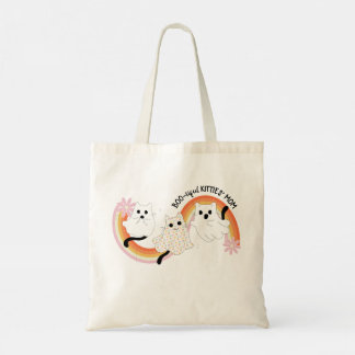Schattigee Retro Boo-tiful Ghost Cats Halloween Tote Bag