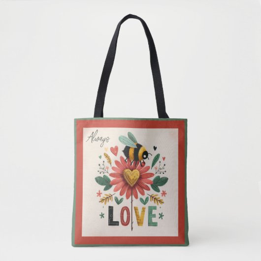 Schattigee Retro Bumble Bee Bloemenliefde Draagtas (Voorkant)