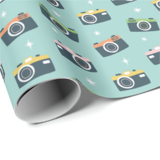 Schattigee Retro Camera's op lichtblauw Cadeaupapier