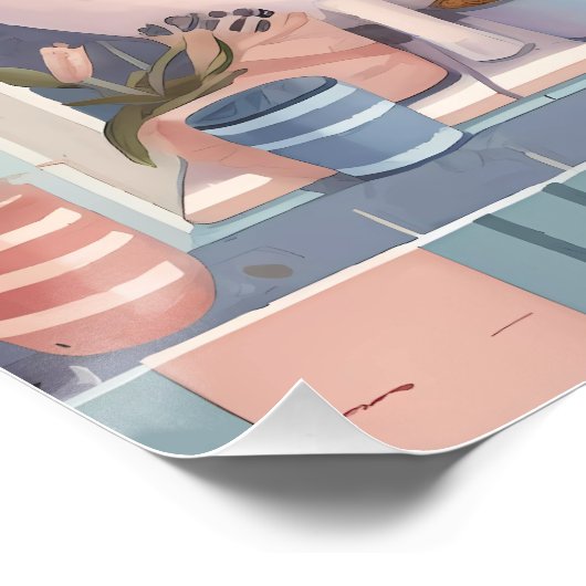 Schattigee Retro Cat en Kitten in de Bath Perfect Poster (Hoek)