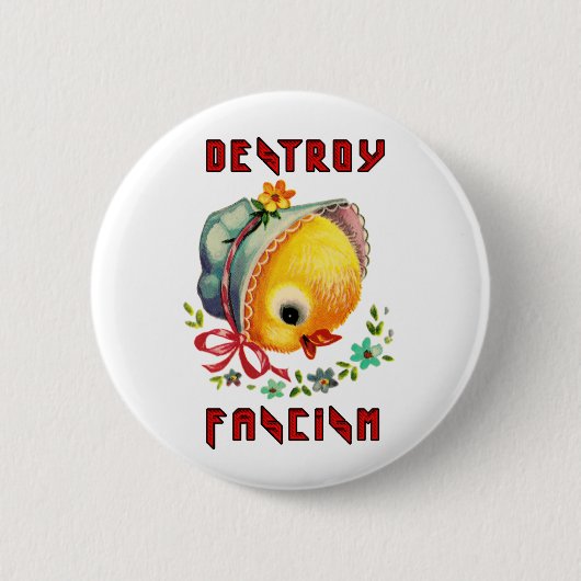 Schattigee retro chick - vernietigen fascisme ronde button 5,7 cm (Voorkant)