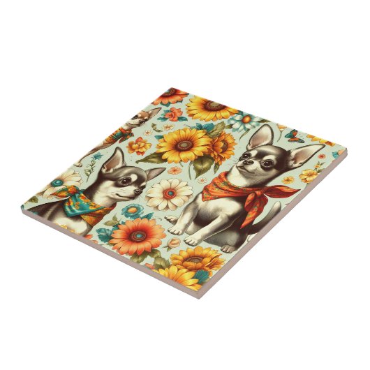 Schattigee Retro Chihuahua Illustratie Tegeltje (Zijkant)