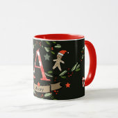 Schattigee Retro Christmas Monogram "A" met naam Mok (Voorkant rechts)