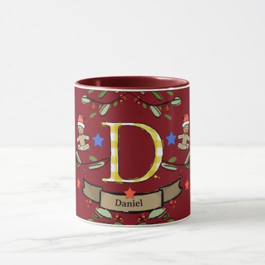 Schattigee Retro Christmas Monogram "D" met naam Mok (Midden)
