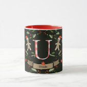 Schattigee Retro Christmas Monogram "U" met naam Mok (Midden)