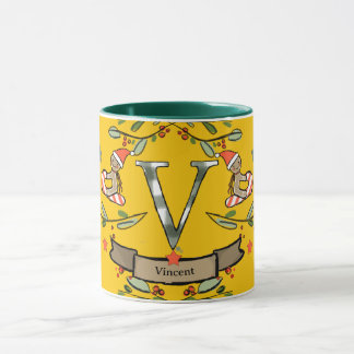 Schattigee Retro Christmas Monogram "V" met naam Mok