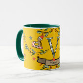 Schattigee Retro Christmas Monogram "V" met naam Mok (Voorkant links)