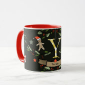 Schattigee Retro Christmas Monogram "Y" met naam Mok (Voorkant links)