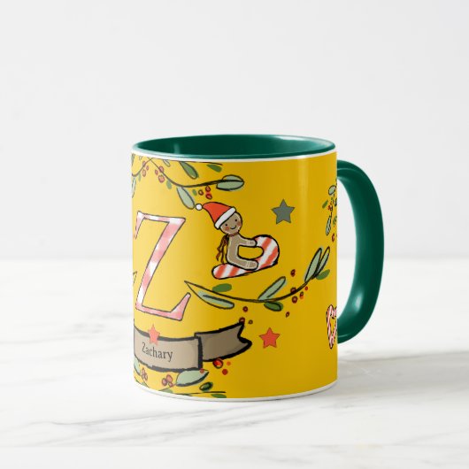 Schattigee Retro Christmas Monogram "Z" met naam Mok (Voorkant rechts)