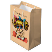 Schattigee retro dame tekst toevoegen medium cadeauzakje (Achterkant Gekanteld)