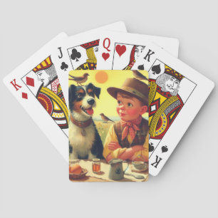 Schattigee Retro Dog en Kinderen Schilderen Pokerkaarten