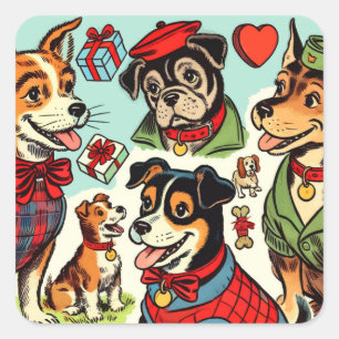 Schattigee Retro Dogs strips Vierkante Sticker