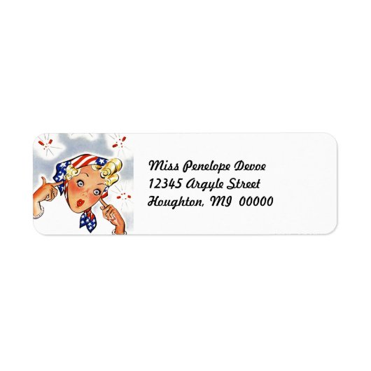 Schattigee Retro Fire-Cracker Lady Retouradreslabe Etiket (Voorkant)