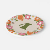 Schattigee Retro Floral 4 | Meisjes Vierde verjaar Papieren Bordje (Gekanteld)